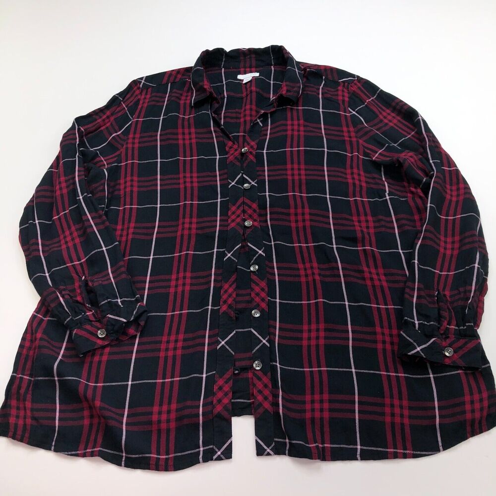 J.Jill XL Loop Button Relaxed Women's Button Long Sleeve Multicolor Plaid Shirt